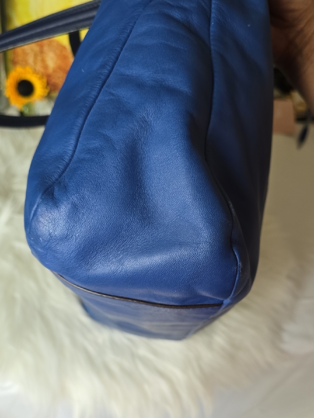 Coach Daisy Spectator Blue Leather Tote with Lime Trim and Navy Blue Handles - Picture 8 of 15